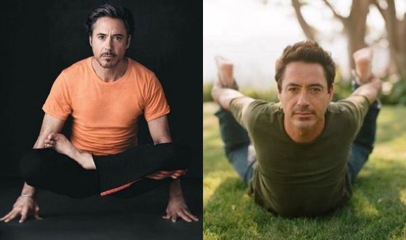 Robert Downey Jr Yoga, Robert Downey Jr Yoga poses, Robert Downey Jr Images of Yoga, Iron man and Yoga, Yoga and Avengers, wellnessworks, yoga 101, hollywood actor yoga, hollywood yoga